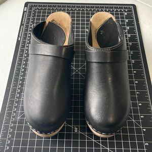 Black Leather Slip-On Clogs